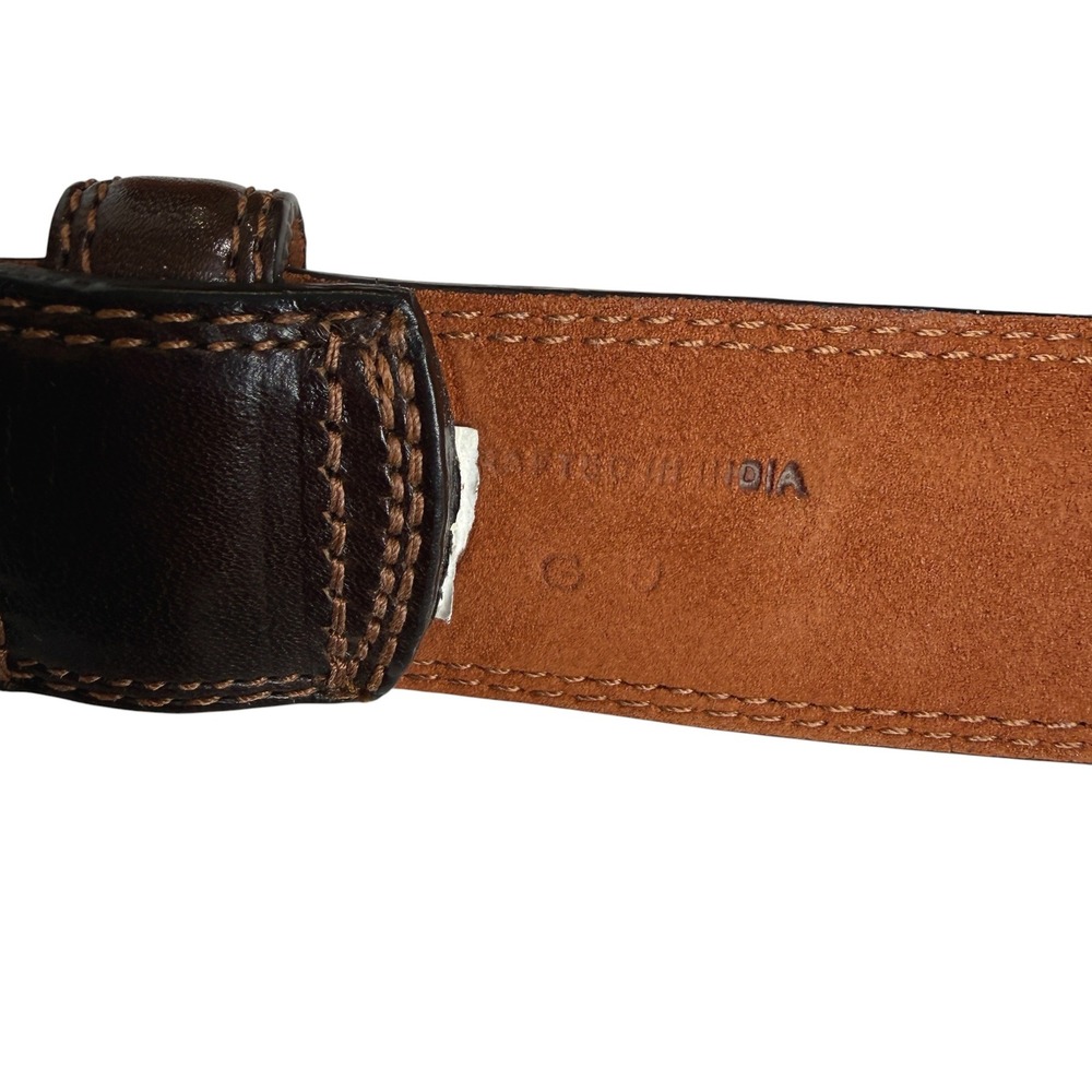 Cole Haan Leather Belt Mens 38 Brown Textured Silver Buckle Old Money Preppy - Picture 10 of 16